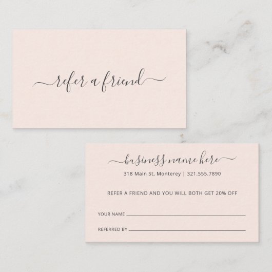 フレンド赤面ピンク美しいサロンを参照エレガント 紹介カード (正面/裏面)