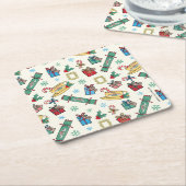 フレンド™ |クリスマスアイコンパターン スクエアペーパーコースター (アングル)