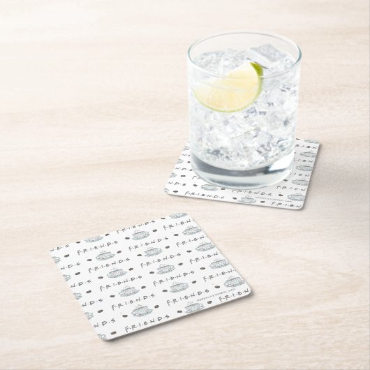 フレンド™ |コーヒーマグの水彩パターン スクエアペーパーコースター (インサイチュ)