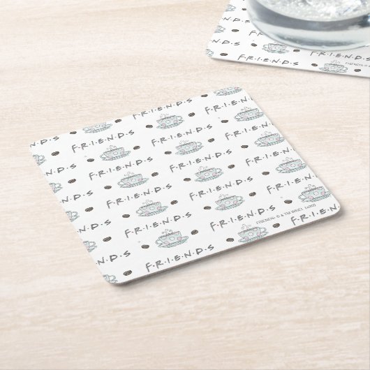 フレンド™ |コーヒーマグの水彩パターン スクエアペーパーコースター (アングル)