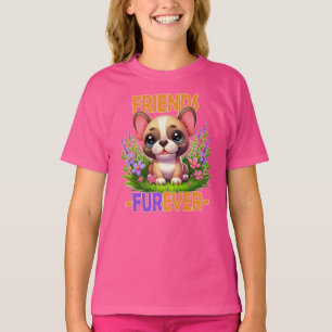 フレンド・フォーエバー駄洒落 かわいいフレンチブルドッグの子犬 Tシャツ