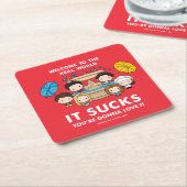 フレンド™ |世界のチビ(小さくかわいく書いた感じ)実在へようこそ スクエアペーパーコースター (アングル)