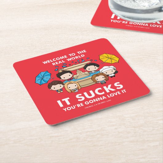 フレンド™ |世界のチビ(小さくかわいく書いた感じ)実在へようこそ スクエアペーパーコースター (アングル)