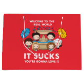 フレンド™ |世界のチビ（小さくかわいく書いた感じ）実在へようこそ ラージペーパーバッグ (正面)