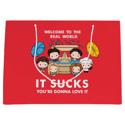 フレンド™ |世界のチビ（小さくかわいく書いた感じ）実在へようこそ ラージペーパーバッグ (正面)