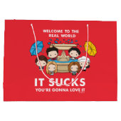 フレンド™ |世界のチビ（小さくかわいく書いた感じ）実在へようこそ ラージペーパーバッグ (裏面)