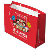 フレンド™ |世界のチビ（小さくかわいく書いた感じ）実在へようこそ ラージペーパーバッグ (裏面アングル)