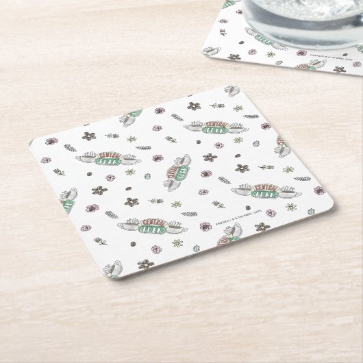 フレンド™ | Central Perkコーヒー水の色パターン スクエアペーパーコースター (アングル)