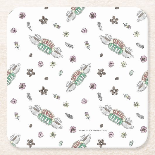 フレンド™ | Central Perkコーヒー水の色パターン スクエアペーパーコースター (正面)