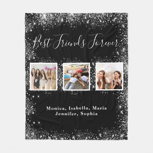 フレンドBFFブラックシルバーグリッターの写真名 フリースブランケット (正面)