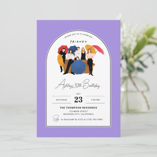フレンドTVショーをテーマにしたカスタマイズ可能な誕生日 招待状 (スタンド正面)