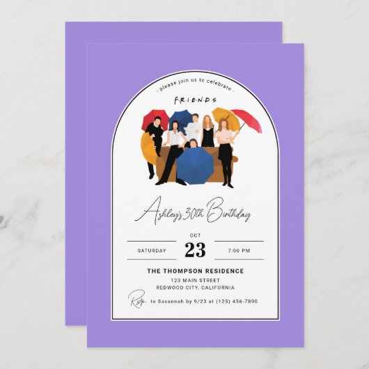 フレンドTVショーをテーマにしたカスタマイズ可能な誕生日 招待状 (正面/裏面)