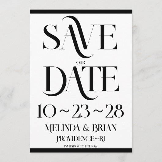 フレーエレガントアタイポグラフィ白黒 セーブザデート (正面)