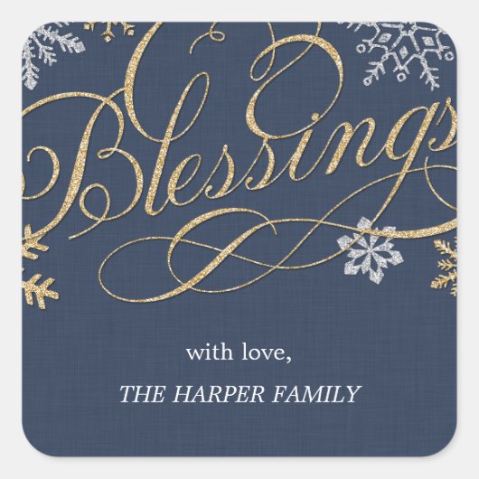 フレークきらめくカスタムホリデーステッカーまたはラベル スクエアシール (正面)