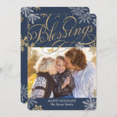 フレークきらめくホリデーフォトカードクリスマスカード シーズンカード (正面/裏面)