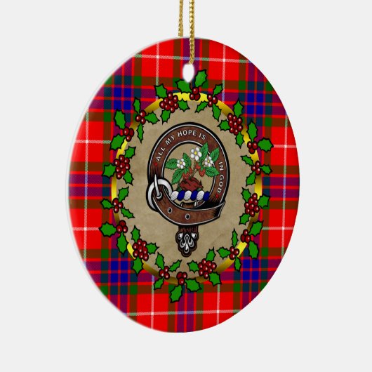 フレーザークランバッジとタータンチェックパーソナライズされたクリスマス セラミックオーナメント (右)