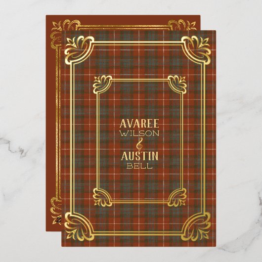フレーザー レッド ウェザード タルタン ゴールド フォイル インビテーション 箔招待状 (正面/裏面)