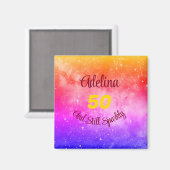 フレーズカスタマイズ名と年齢ピンク紫イエロー マグネット (正面/裏面)