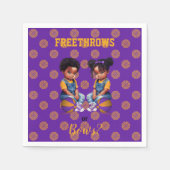 フレートローズまたはボーズパープル金ゴールドバスケットボールボーイガール スタンダードカクテルナプキン (正面)