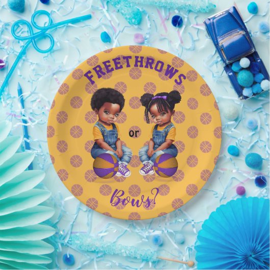 フレートローズまたはボーズパープル金ゴールドバスケットボールボーイガール ペーパープレート (パーティー)