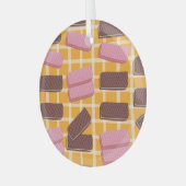 フレーバーウエハのシームレスな背景 ガラスオーナメント (正面左)