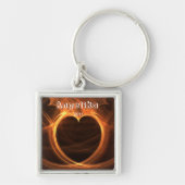 フレーミングオレンジフラクタルハートデザイン記念 キーホルダー (正面)