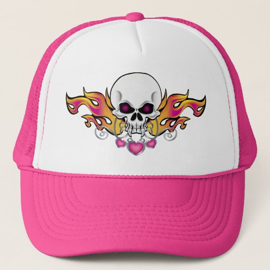 フレーミングスカルとハート キャップ (正面)