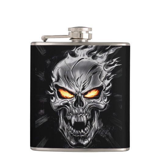 フレーミングスカル – メタル版木、銅版、版画アート#3 フラスク (正面)