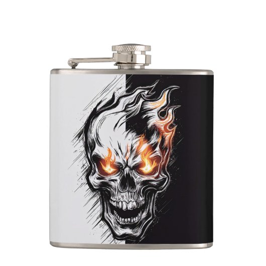 フレーミングスカル – メタル版木、銅版、版画アート#4 フラスク (正面)