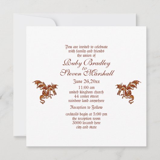 フレーミングドラゴンホワイト結婚ファンタジーテーマ 招待状 (正面)