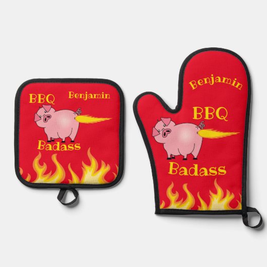 フレーミングピグお尻BBQバダス 鍋つかみ&鍋敷きセット (正面)