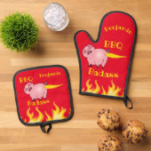 フレーミングピグお尻BBQバダス 鍋つかみ&鍋敷きセット (トップダウン)