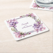 フレーミングライラフラワー（日付なし）:結婚のコースター スクエアペーパーコースター (アングル)