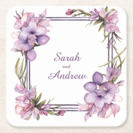 フレーミングライラフラワー（日付なし）:結婚のコースター スクエアペーパーコースター