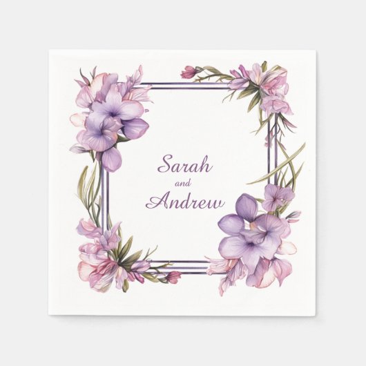 フレーミングライラフラワー(日付なし):結婚のナプキン スタンダードカクテルナプキン (正面)