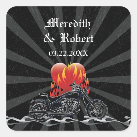 フレーミングラブ結婚バイクもしくは自転車に乗る人ステッカー スクエアシール (正面)