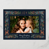 フレームかわいらしリトルシカ |ネイビー写真クリスマス 箔シーズンカード (正面)