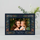 フレームかわいらしリトルシカ |ネイビー写真クリスマス 箔シーズンカード (立ち正面)