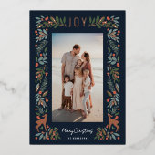 フレームかわいらしリトルシカ |ネイビー |垂直方向の写真 箔シーズンカード (正面)