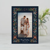 フレームかわいらしリトルシカ |ネイビー |垂直方向の写真 箔シーズンカード (立ち正面)