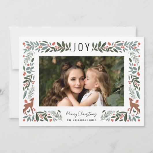 フレームかわいらしリトルシカ |ホワイトフォトクリスマス シーズンカード (正面)