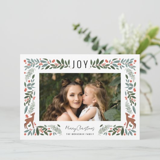 フレームかわいらしリトルシカ |ホワイトフォトクリスマス シーズンカード (スタンド正面)