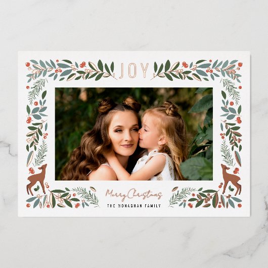 フレームかわいらしリトルシカ |ホワイトフォトクリスマス 箔シーズンカード (正面)