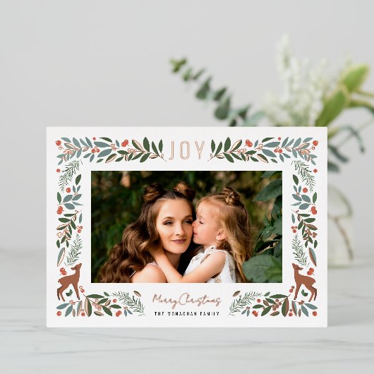 フレームかわいらしリトルシカ |ホワイトフォトクリスマス 箔シーズンカード (立ち正面)