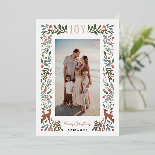 フレームかわいらしリトルシカ |白 |垂直方向の写真 箔シーズンカード (立ち正面)