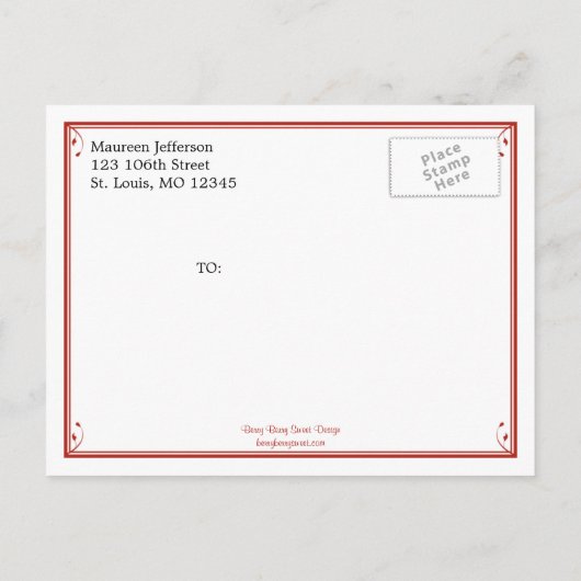 フレームかわいらし日付はがき保存 – 赤 案内ポストカード (裏面)