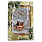 フレームが付いている雪の2匹のコーギー ミディアムペーパーバッグ (正面)