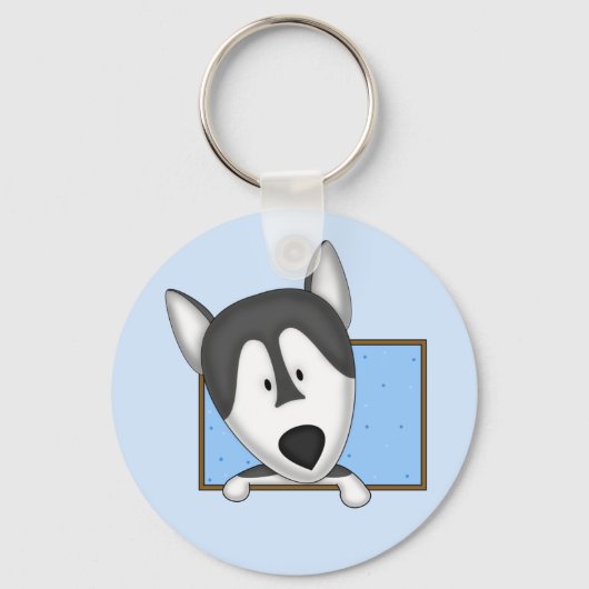 フレームされた漫画アラスカンマラムートキーチェーン キーホルダー (正面)