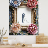 フレームにエレガントなウェディングシルエット ポスター (キッチン)