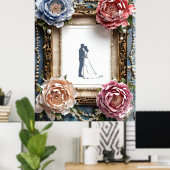 フレームにエレガントなウェディングシルエット ポスター (ホームオフィス)